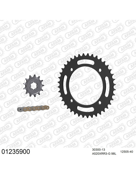 Kit chaine 520 AFAM - Couronne acier - Type de chaine au choix - YAMAHA YFM 350 X WARRIOR 1987-1988