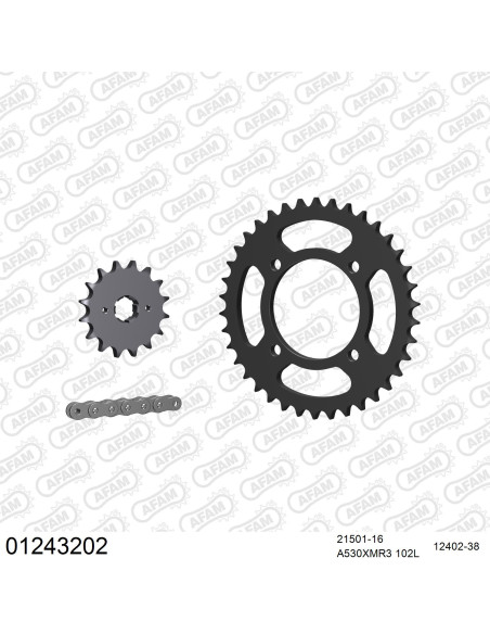 Kit chaine 530 AFAM - Couronne acier - Type de chaine au choix - YAMAHA XS 400 DOHC 1982-1986