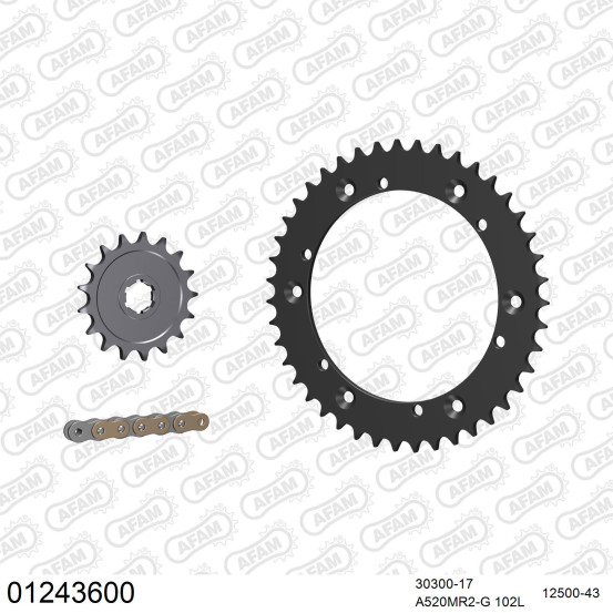 Kit chaine 520 AFAM - Couronne acier - Type de chaine au choix - YAMAHA DT 400 MX 1977-1978