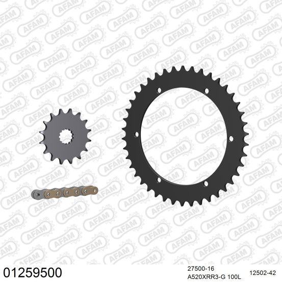 Kit chaine 520 AFAM - Couronne acier - Type de chaine au choix - YAMAHA XT 500 1976-1989