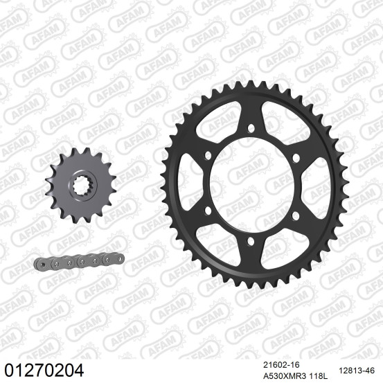 Kit chaine 530 AFAM - Couronne acier - Type de chaine au choix - YAMAHA FZ6 N FAZER 2004-2007