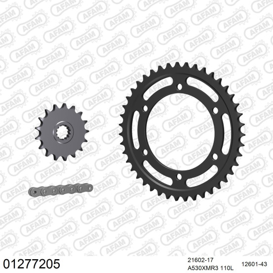 Kit chaine 530 AFAM - Couronne acier - Type de chaine au choix - YAMAHA FZ 750 GENESIS 1990-1991