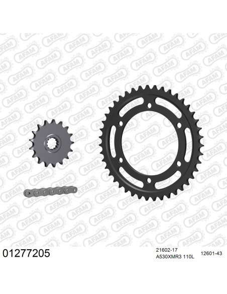 Kit chaine 530 AFAM - Couronne acier - Type de chaine au choix - YAMAHA FZ 750 GENESIS 1990-1991