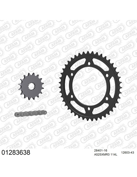 Kit chaine 525 AFAM - Couronne acier - Type de chaine au choix - YAMAHA TDM 850 4TX4 1999-2001