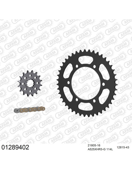 Kit chaine 525 AFAM - Couronne acier - Type de chaine au choix - YAMAHA YZF 1000 R1 1998-2003