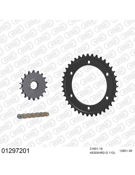 Kit chaine 530 AFAM - Couronne acier - Type de chaine au choix - YAMAHA XJR 1300 2002-2003