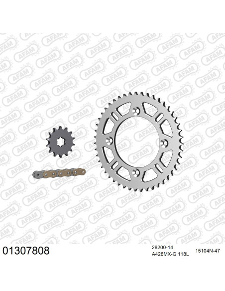 Kit chaine 428 AFAM - Couronne alu anti-boue - Type de chaine au choix - YAMAHA YZ 80 petites roues 1993-2001