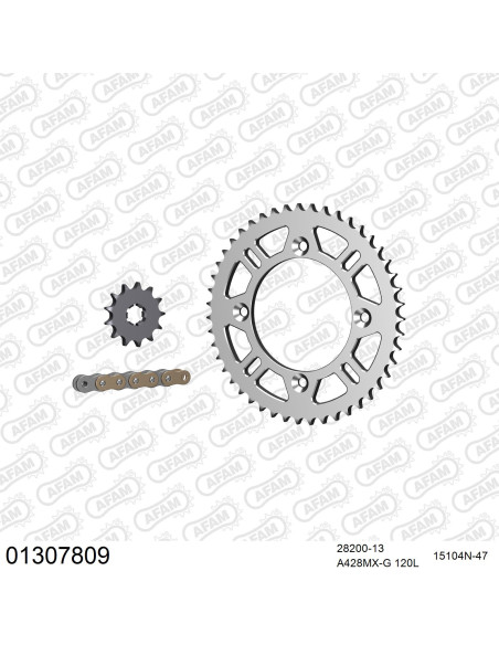 Kit chaine 428 AFAM - Couronne alu anti-boue - Type de chaine au choix - YAMAHA YZ 80 grandes roues 1993-2001