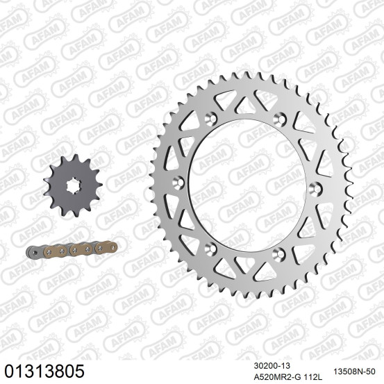 Kit chaine 520 AFAM - Couronne alu anti-boue - Type de chaine au choix - YAMAHA YZ 125 1986