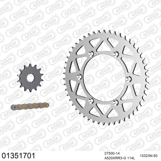 Kit chaine 520 AFAM - Couronne alu anti-boue - Type de chaine au choix - YAMAHA WR 450 F 2003-2006