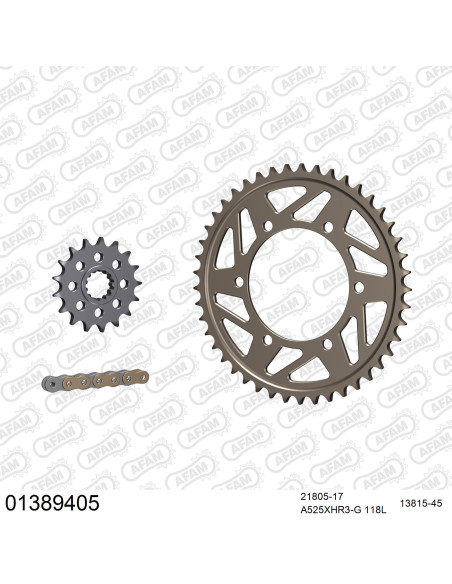 Kit chaine 525 AFAM - Couronne alu anti-boue - Type de chaine au choix - YAMAHA YZF 1000 R1 2006-2008