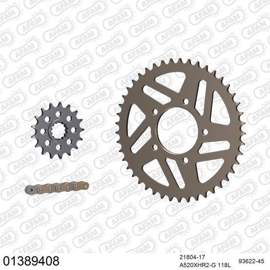 Kit chaine 520 AFAM - Couronne alu anti-boue - Type de chaine au choix - YAMAHA 1000 R1 SP 2006