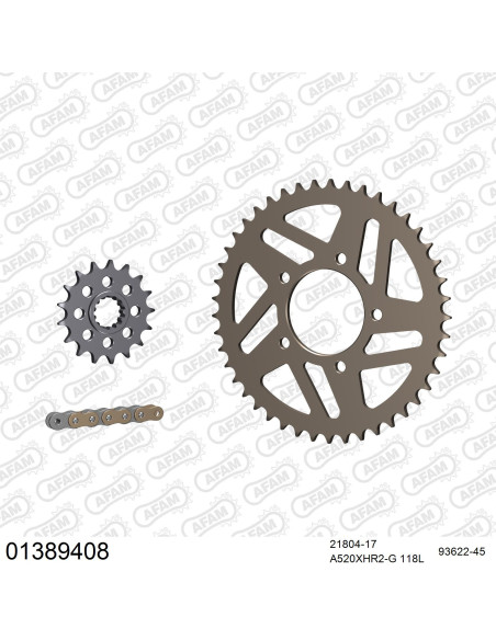 Kit chaine 520 AFAM - Couronne alu anti-boue - Type de chaine au choix - YAMAHA 1000 R1 SP 2006