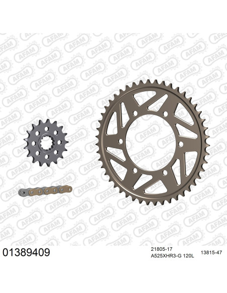 Kit chaine 525 AFAM - Couronne alu anti-boue - Type de chaine au choix - YAMAHA 1000 R1 RACING 2009-2014