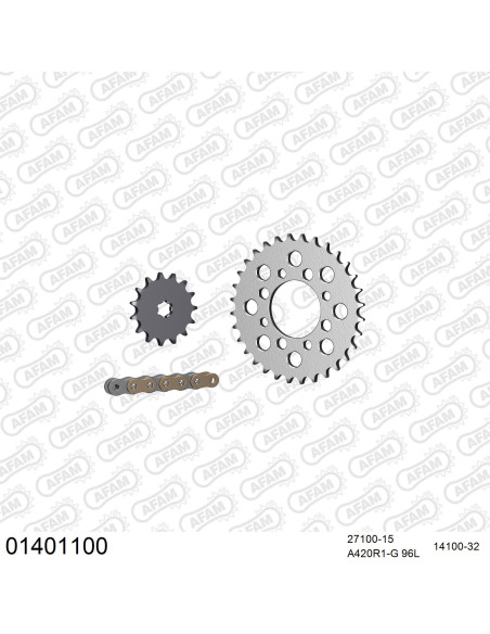 Kit chaine 420 AFAM - Couronne acier - Type de chaine au choix - SUZUKI RV 50 1979