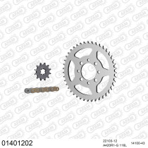 Kit chaine 420 AFAM - Couronne acier - Type de chaine au choix - SUZUKI RG 50 1991