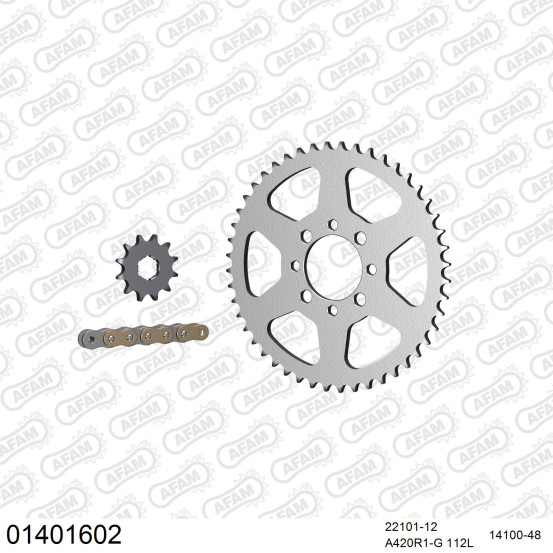 Kit chaine 420 AFAM - Couronne acier - Type de chaine au choix - SUZUKI TS 50 ER 21 AUTOMATIQUE 1981-1989