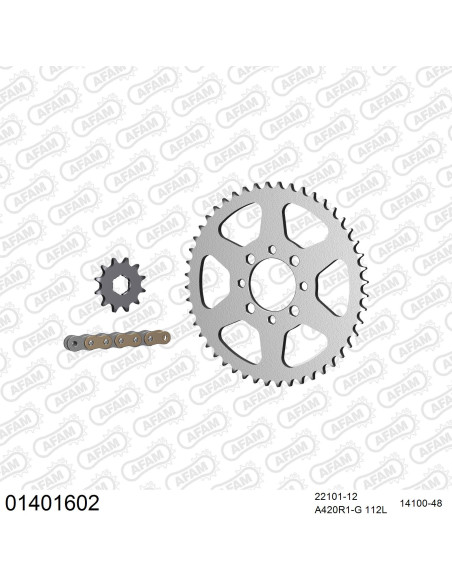 Kit chaine 420 AFAM - Couronne acier - Type de chaine au choix - SUZUKI TS 50 ER 21 AUTOMATIQUE 1981-1989
