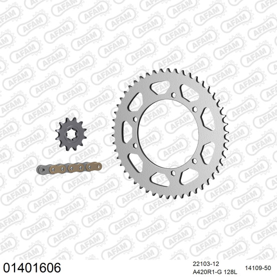 Kit chaine 420 AFAM - Couronne acier - Type de chaine au choix - SUZUKI RMX 50 1996-2003