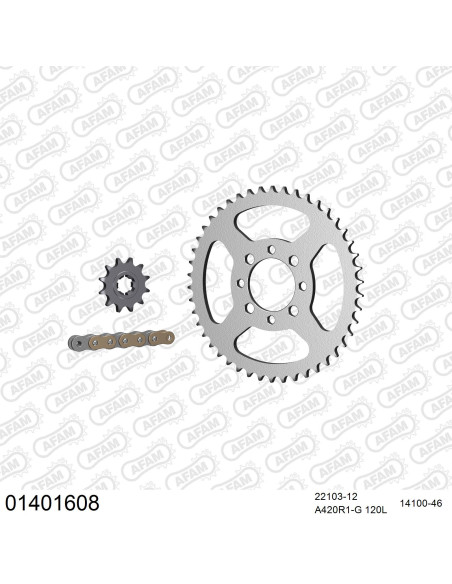 Kit chaine 420 AFAM - Couronne acier - Type de chaine au choix - SUZUKI TS 50 W 1986