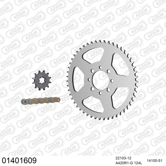 Kit chaine 420 AFAM - Couronne acier - Type de chaine au choix - SUZUKI TS 50 ERK BDV 1984-2002