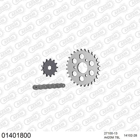 Kit chaine 420 AFAM - Couronne alu anti-boue - Type de chaine au choix - SUZUKI JR 50 1978-2007