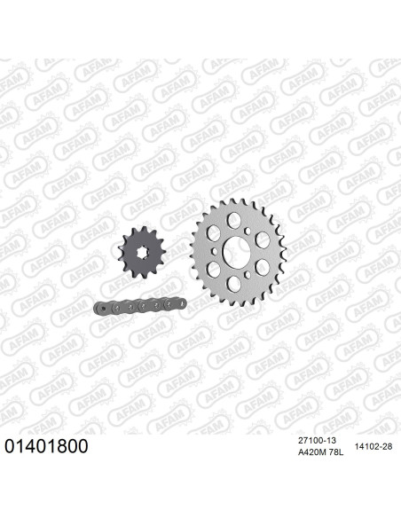 Kit chaine 420 AFAM - Couronne alu anti-boue - Type de chaine au choix - SUZUKI JR 50 1978-2007