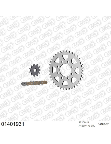 Kit chaine 420 AFAM - Couronne acier - Type de chaine au choix - SUZUKI LT 50 1986-2002