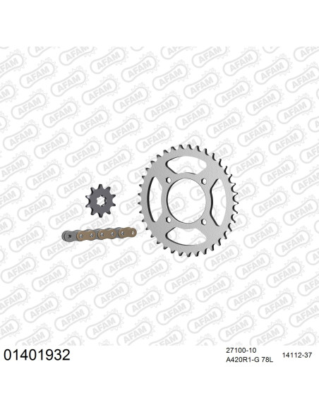 Kit chaine 420 AFAM - Couronne acier - Type de chaine au choix - SUZUKI LT-A 50 2002-2006