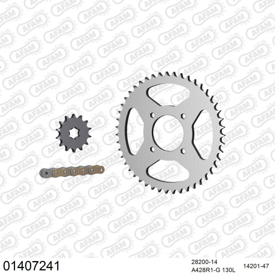 Kit chaine 428 AFAM - Couronne acier - Type de chaine au choix - SUZUKI RG 80 GAMMA 1984-1993