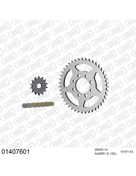 Kit chaine 428 AFAM - Couronne acier - Type de chaine au choix - SUZUKI TS 80 X RH 1984-1988