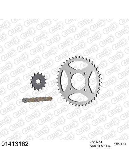 Kit chaine 428 AFAM - Couronne acier - Type de chaine au choix - SUZUKI GN 125 1997-2001