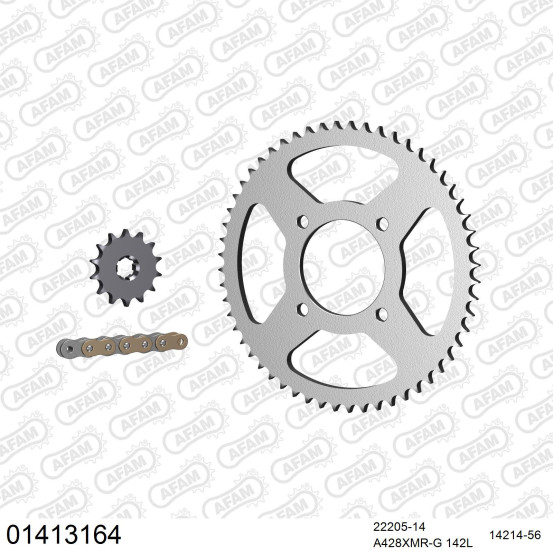 Kit chaine 428 AFAM - Couronne acier - Type de chaine au choix - SUZUKI VL 125 INTRUDER 1999-2008