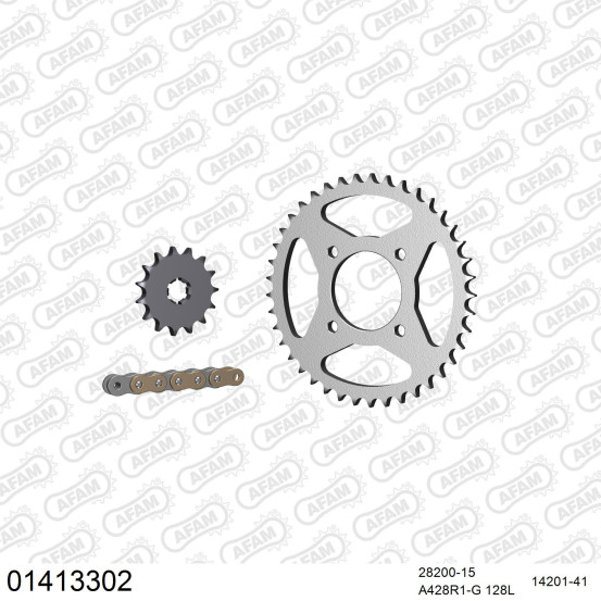 Kit chaine 428 AFAM - Couronne acier - Type de chaine au choix - SUZUKI RG 125 1986-1990