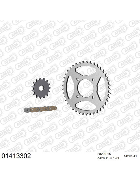 Kit chaine 428 AFAM - Couronne acier - Type de chaine au choix - SUZUKI RG 125 1986-1990