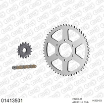 Kit chaine 428 AFAM - Couronne acier - Type de chaine au choix - SUZUKI DR 125 S 1985-1994