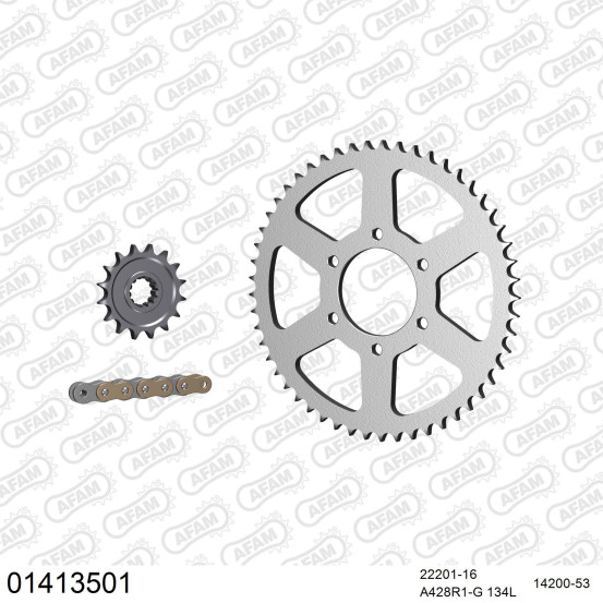 Kit chaine 428 AFAM - Couronne acier - Type de chaine au choix - SUZUKI DR 125 S 1985-1994
