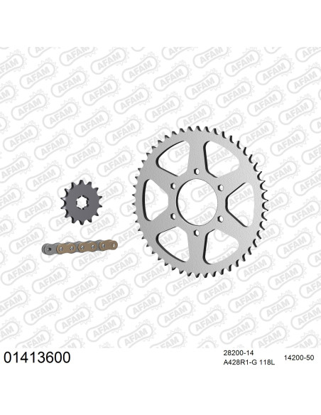 Kit chaine 428 AFAM - Couronne acier - Type de chaine au choix - SUZUKI TS 125 A / B 1975-1978