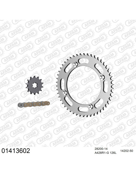Kit chaine 428 AFAM - Couronne acier - Type de chaine au choix - SUZUKI TS 125 X 1984-1990