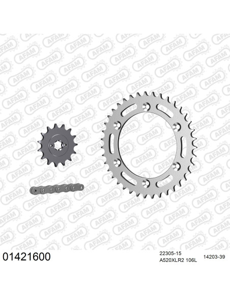 Kit chaine 520 AFAM - Couronne acier - Type de chaine au choix - SUZUKI TS 200 R 1989-1994