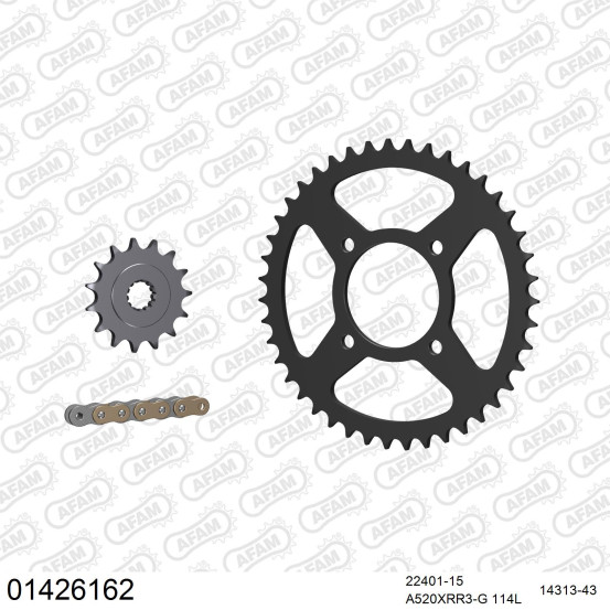 Kit chaine 520 AFAM - Couronne acier - Type de chaine au choix - SUZUKI VL 250 INTRUDER 2000-2007
