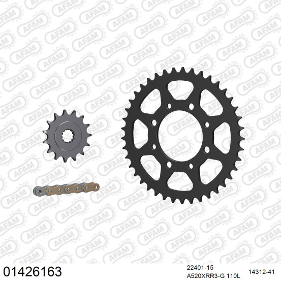 Kit chaine 520 AFAM - Couronne acier - Type de chaine au choix - SUZUKI GZ 250 X MARAUDER 1999-2008