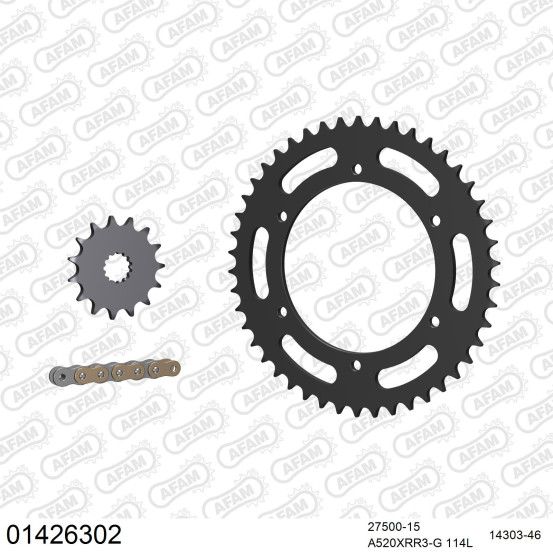 Kit chaine 520 AFAM - Couronne acier - Type de chaine au choix - SUZUKI RGV 250 1988-1990