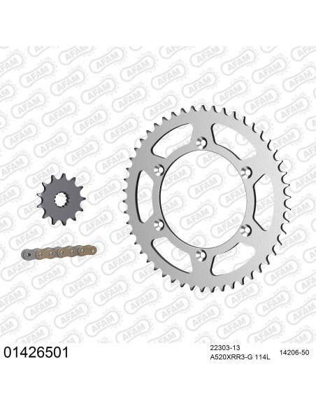 Kit chaine 520 AFAM - Couronne acier - Type de chaine au choix - SUZUKI DR 250 S 1990-1992