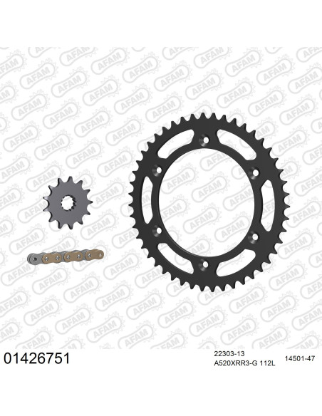 Kit chaine 520 AFAM - Couronne acier - Type de chaine au choix - SUZUKI TS 250 X 1984-1989
