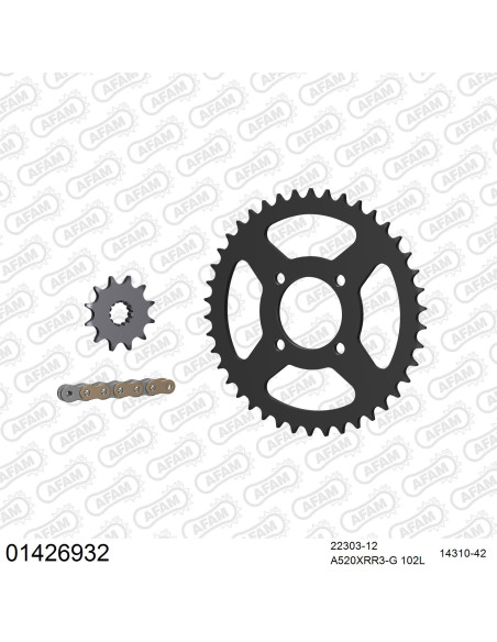 Kit chaine 520 AFAM - Couronne acier - Type de chaine au choix - SUZUKI LT 250 R 1985-1992