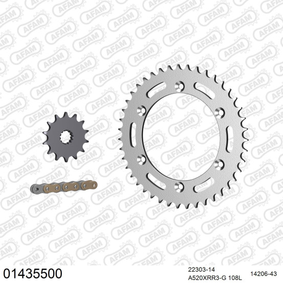 Kit chaine 520 AFAM - Couronne acier - Type de chaine au choix - SUZUKI DR 350 S 1990-1993