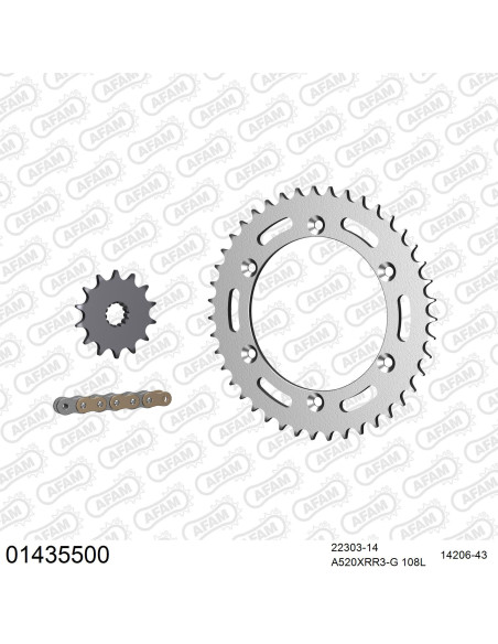 Kit chaine 520 AFAM - Couronne acier - Type de chaine au choix - SUZUKI DR 350 S 1990-1993