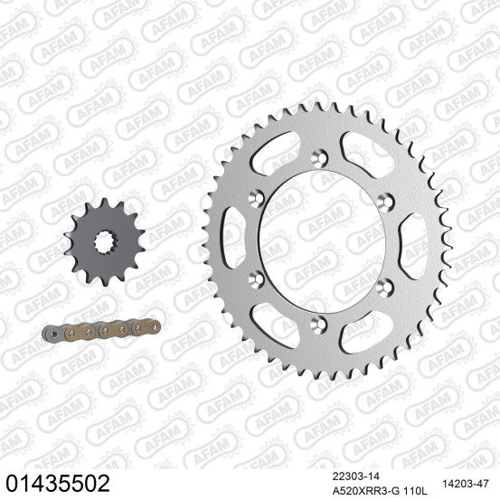 Kit chaine 520 AFAM - Couronne acier - Type de chaine au choix - SUZUKI DR 350 USA 1990-1993