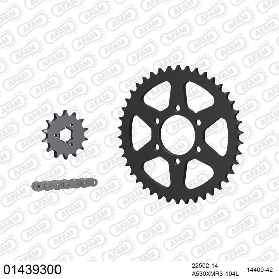 Kit chaine 530 AFAM - Couronne acier - Type de chaine au choix - SUZUKI GT 380 1972-1977
